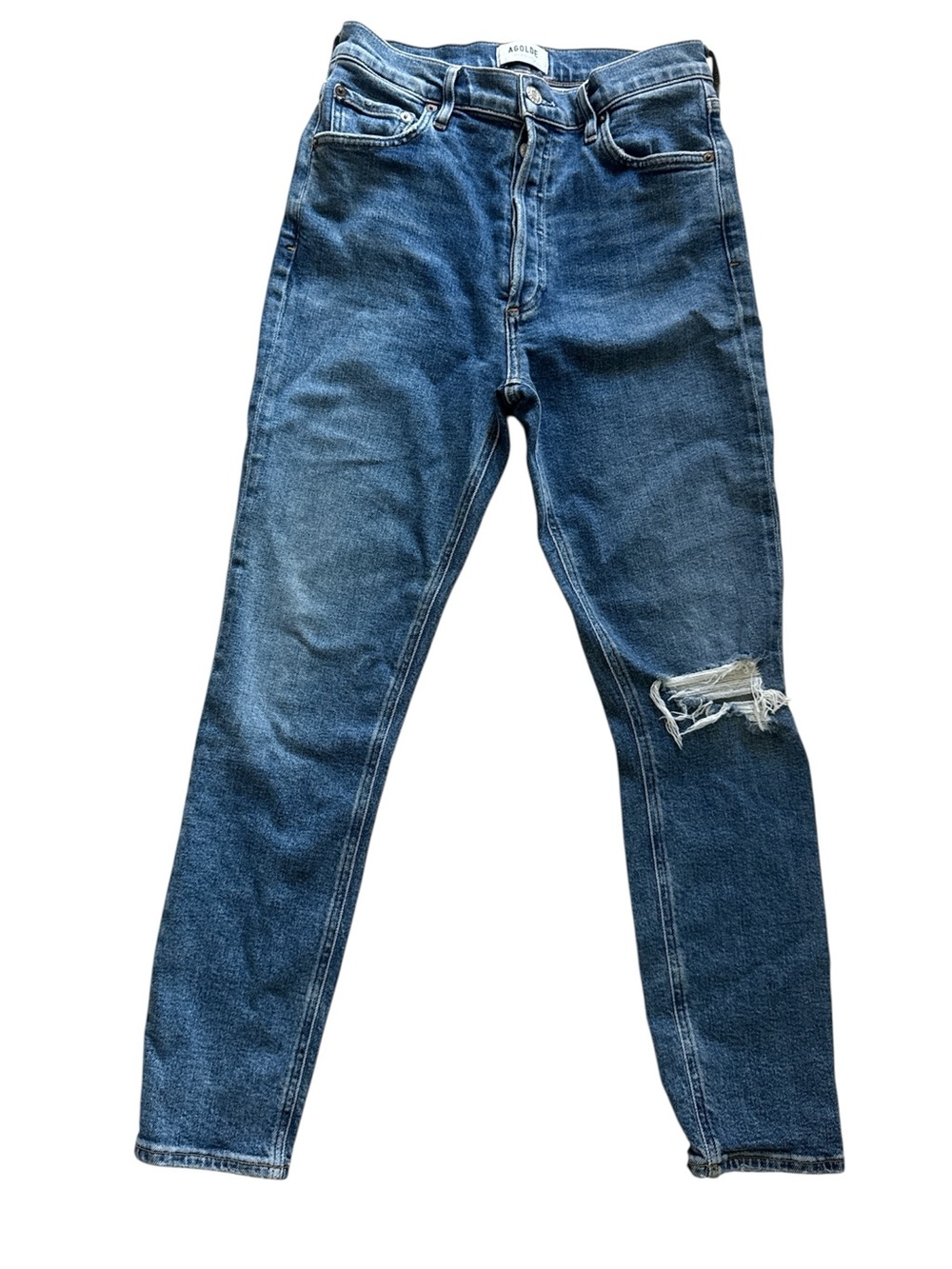 Agolde High-Rise Slim Distressed Jeans in Blue